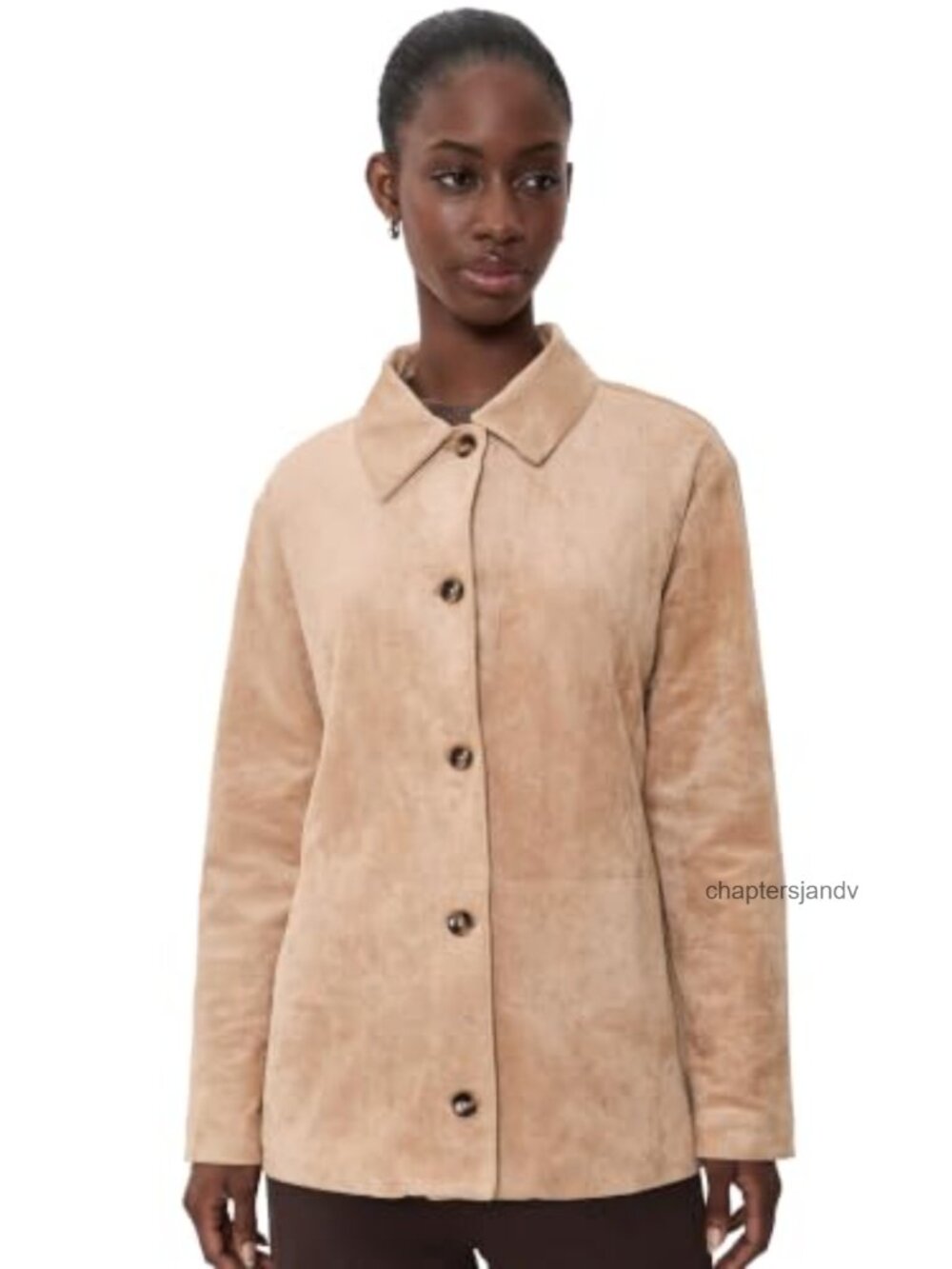 Faux Suede Jacket Collared Button Front Casual Transitional